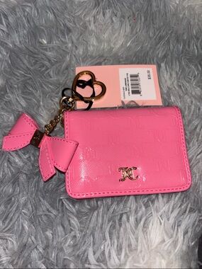 Juicy Couture Hot Pink Cardholder Keychain with Gold Chain & Bow